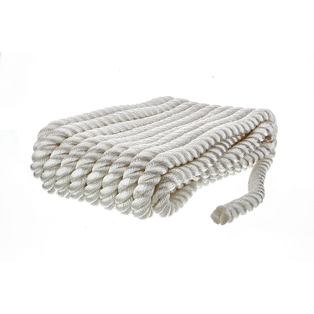 3-Strand Twisted Nylon Dock Rope, ¾-Inch x 25 Feet, White D90749