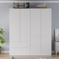 White 4 Door 2 Drawers Wooden Armoire Wardrobe with Shelves and Hanging Rod I87605