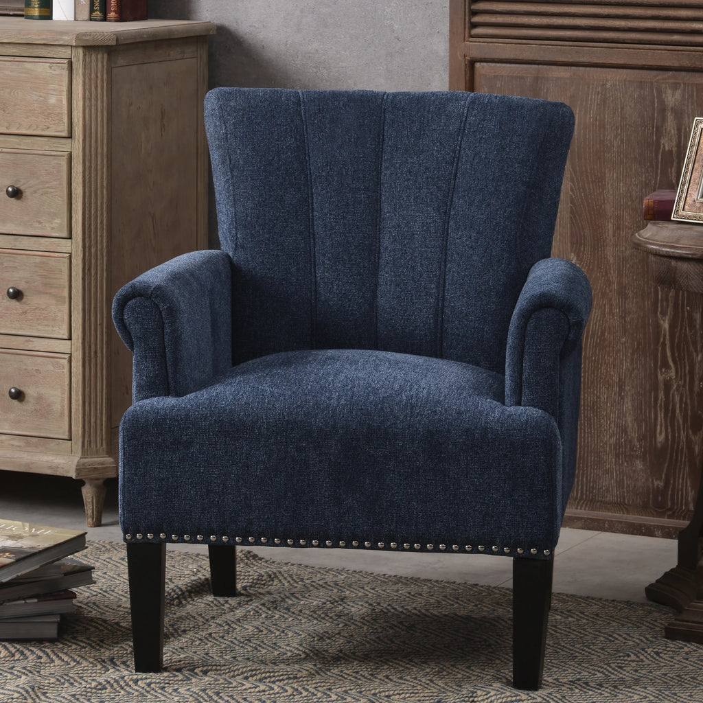 Navy Blue Tufted Polyester Armchair Z5798