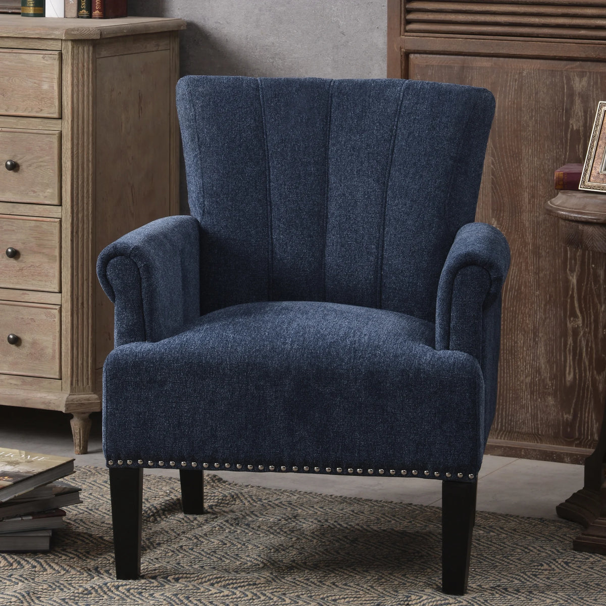 Navy Blue Tufted Polyester Armchair Z5798