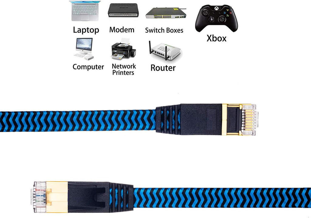Cat 7 Ethernet Cable 100 ft Nylon Braided Flat Network Patch Cord RJ45 LAN Cable Pack of 2 K6146