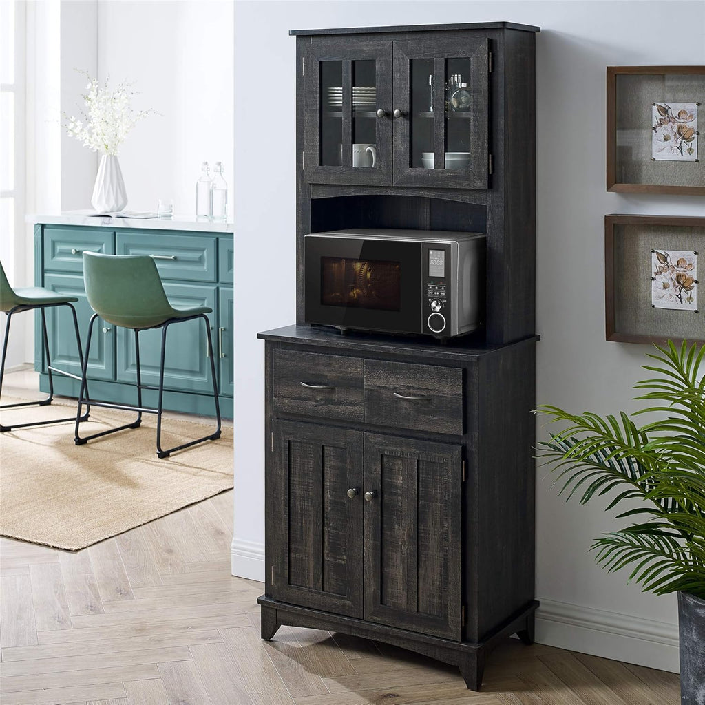 Charcoal Microwave Storage Stand with Double Door Top and Bottom Cabinets T760