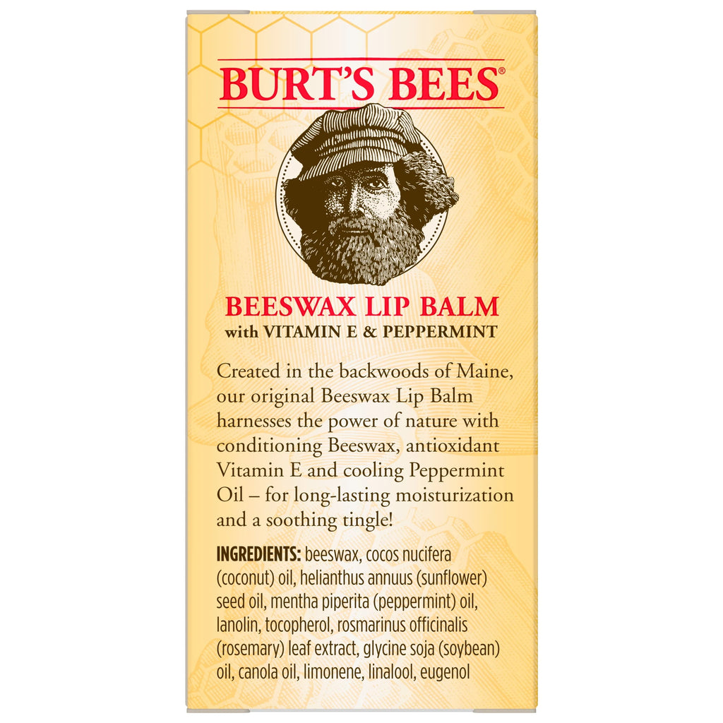 Natural Moisturizing Lip Balm with Beeswax, Vitamin E & Peppermint Oil, 4 Count Y393227