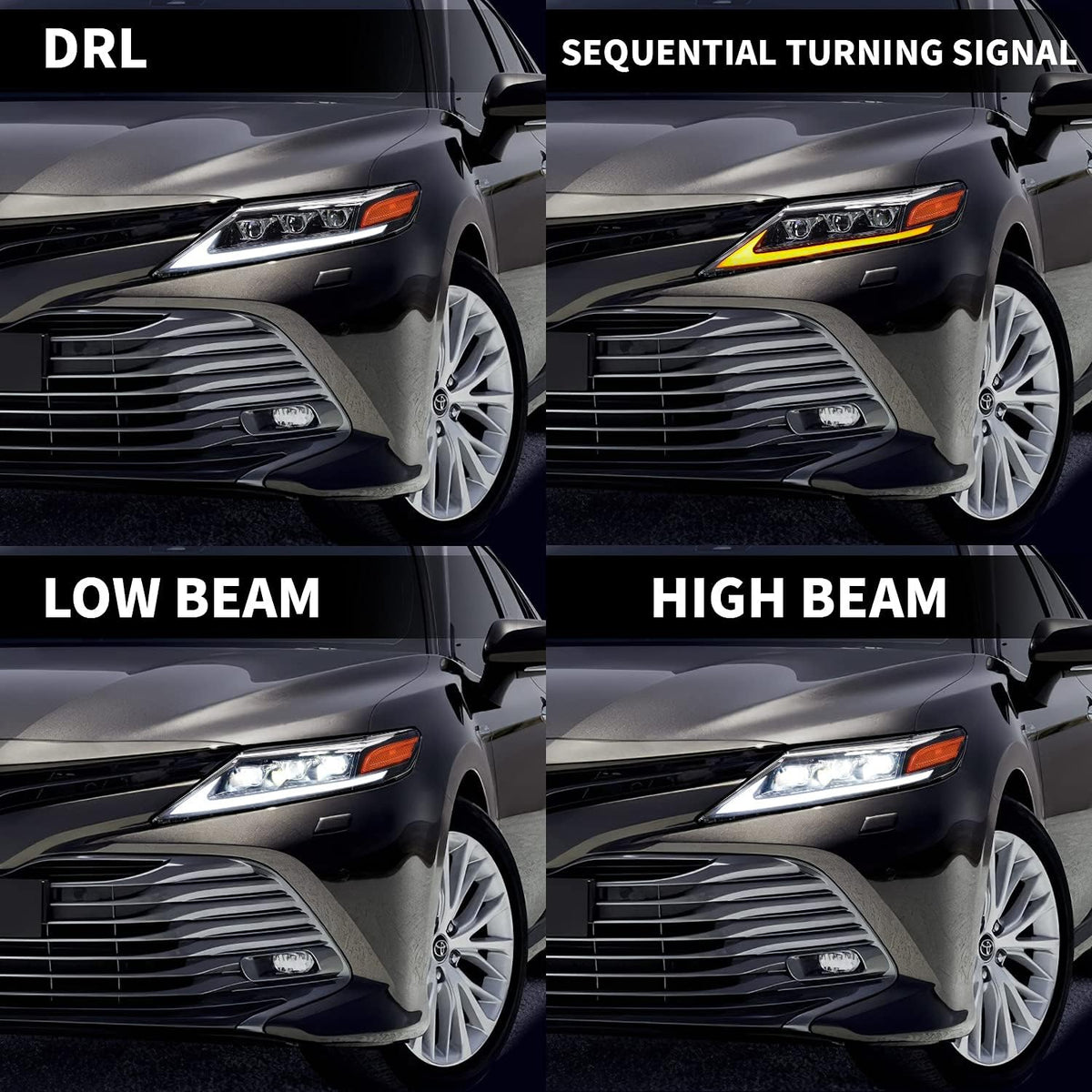 LED Headlights Assembly with Dynamic Turn Signal DRL Projector, 1 Pair J8930