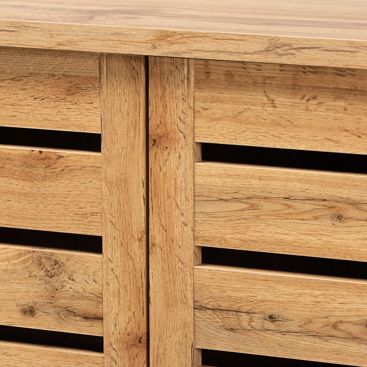 Oak Brown Finished Wood 2-Door Shoe Storage Cabinet E52727