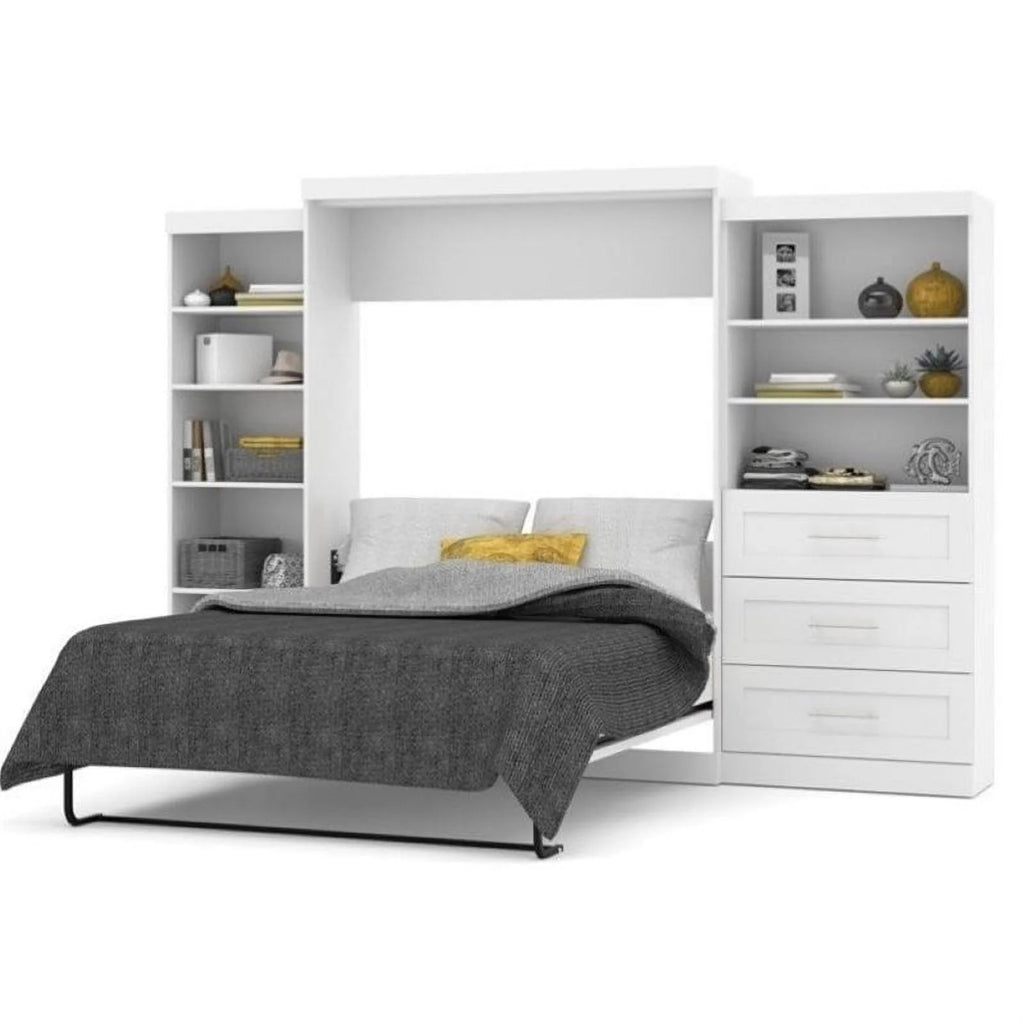White Wood Queen Storage Wall Bed V614404