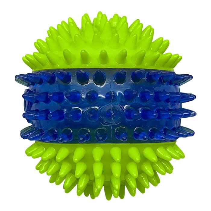 Translucent TPR 3-Part Spike LED & Squeak Ball Dog Toy J586