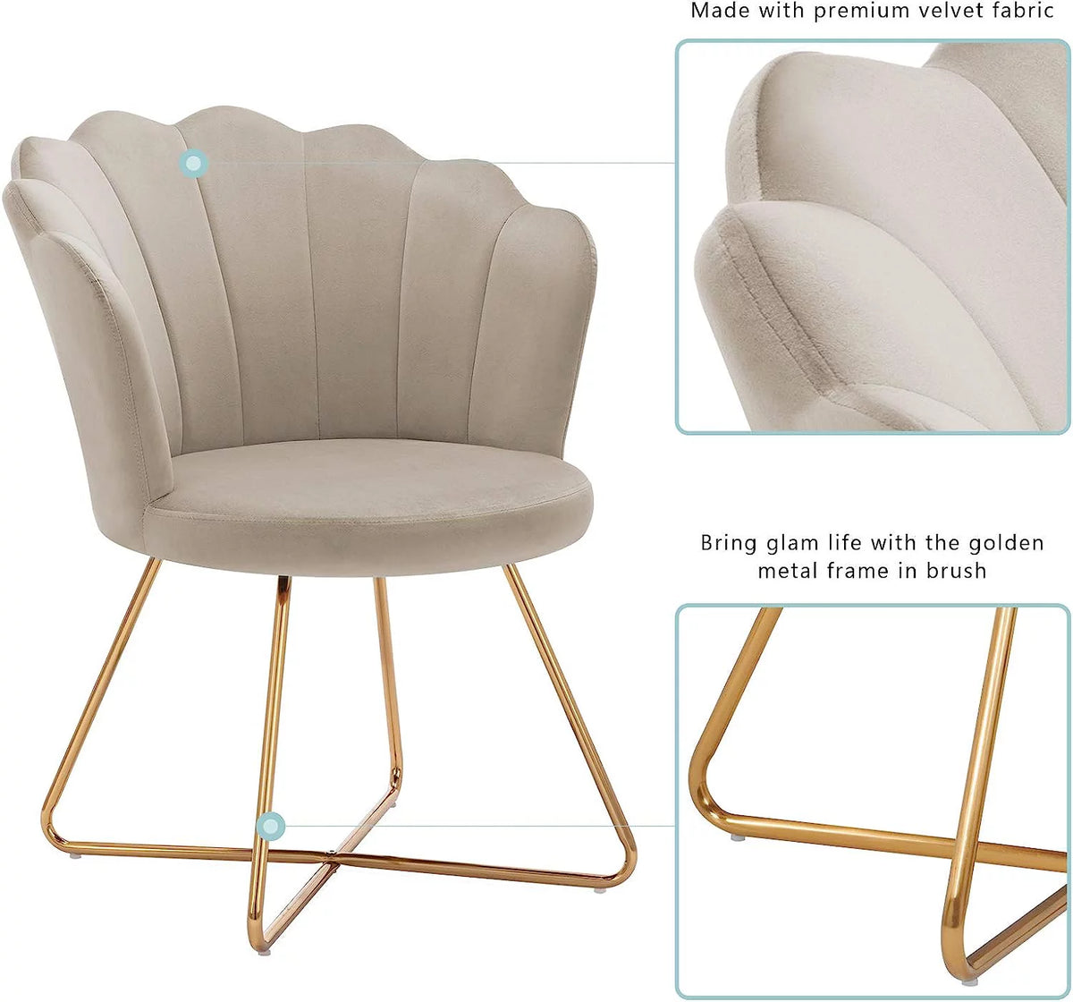 Khaki Velvet Accent Chair with Back and Gold Metal Legs C326202