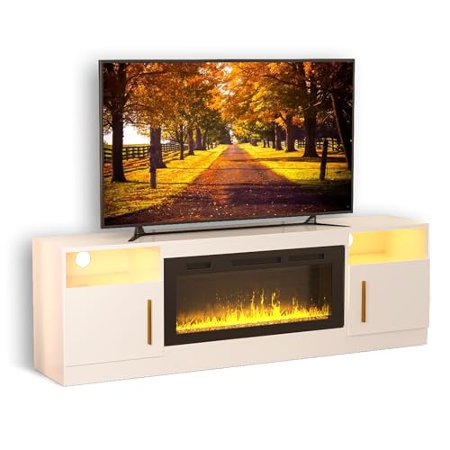 Black 70 Inch Electric Fireplace TV Stand V1982