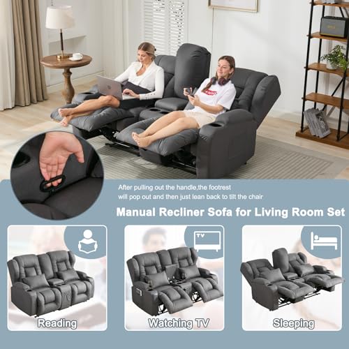 65" Manual Reclining Loveseat Sofa with Console and Cup Holders H242
