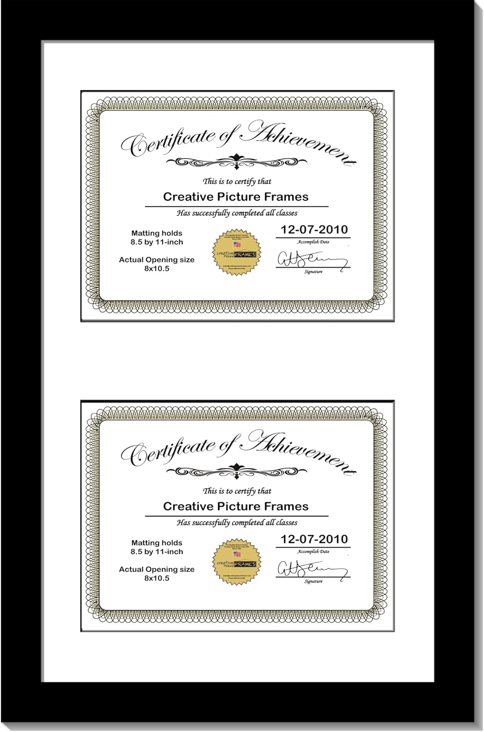 Black Vertical Double Diploma Frame with 2 Opening Black Mat W177
