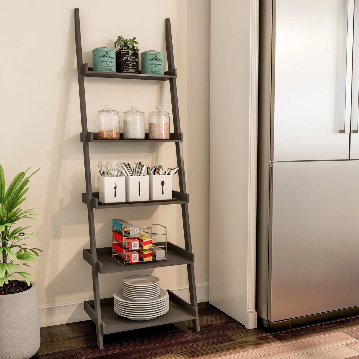 Slate Gray 5 Tier Leaning Bookshelf S285291