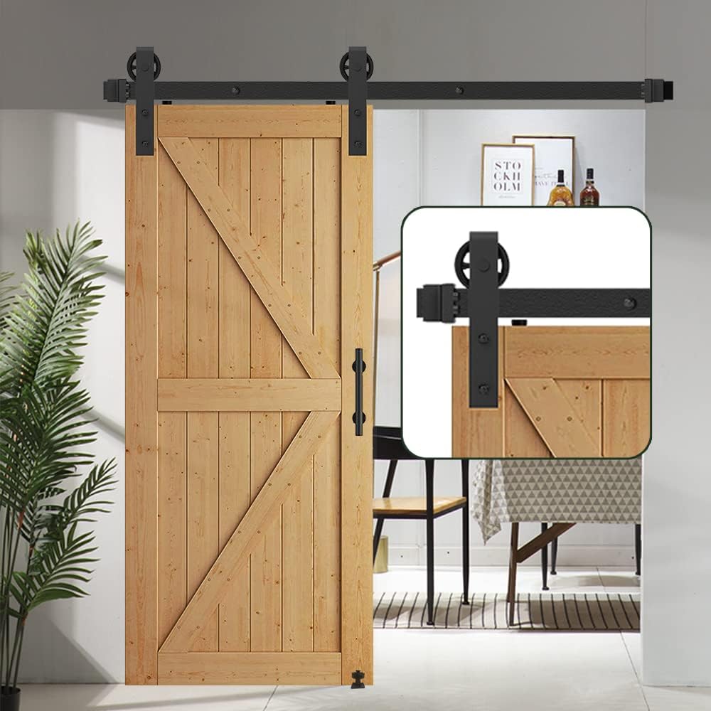 8FT Heavy Duty Carbon Steel Barn Door Hardware Kit W38935