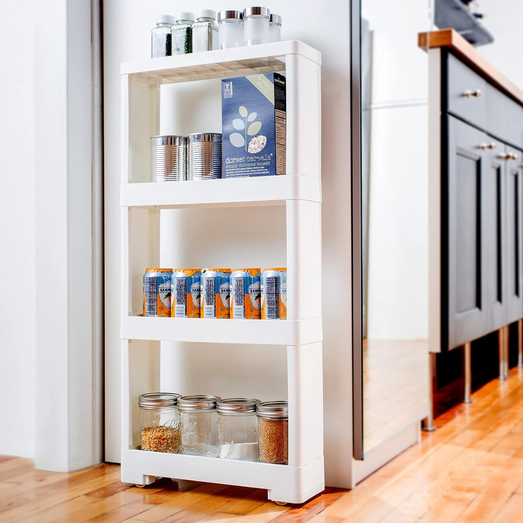 White 4 Tiers Slim Rolling Storage Cart Z1396