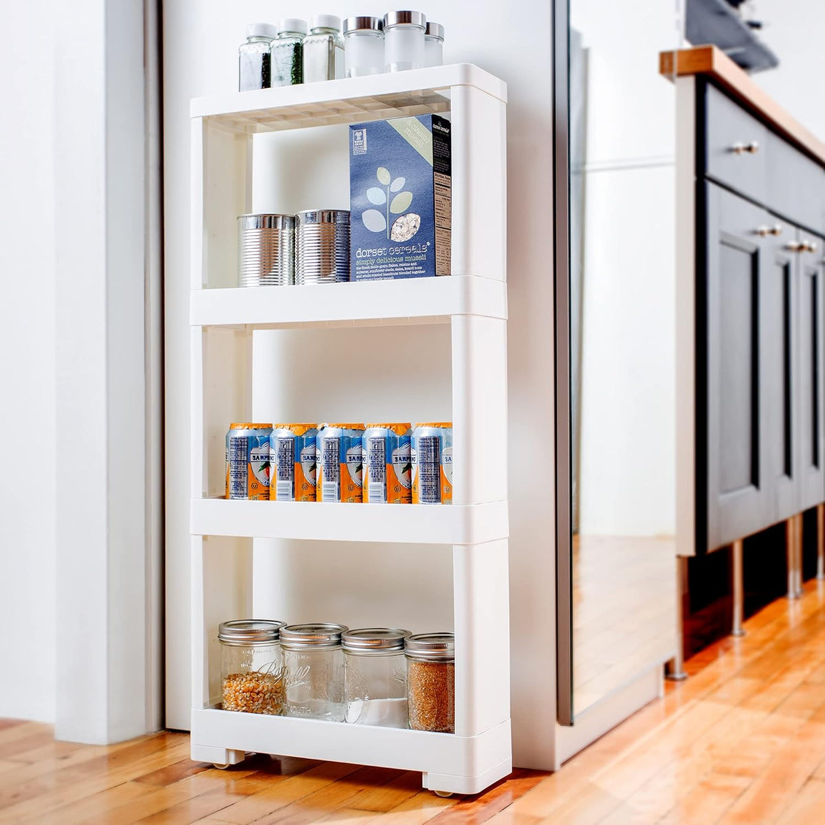 White 4 Tiers Slim Rolling Storage Cart Z1396