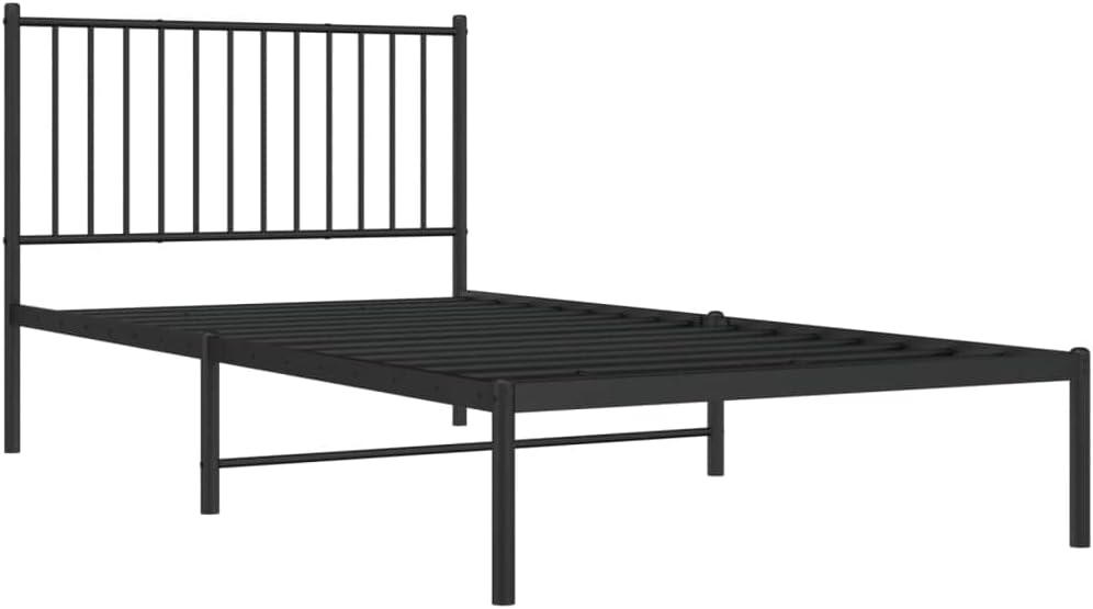 Black Metal Bed Frame with Headboard 39.4"x78.7" R262767