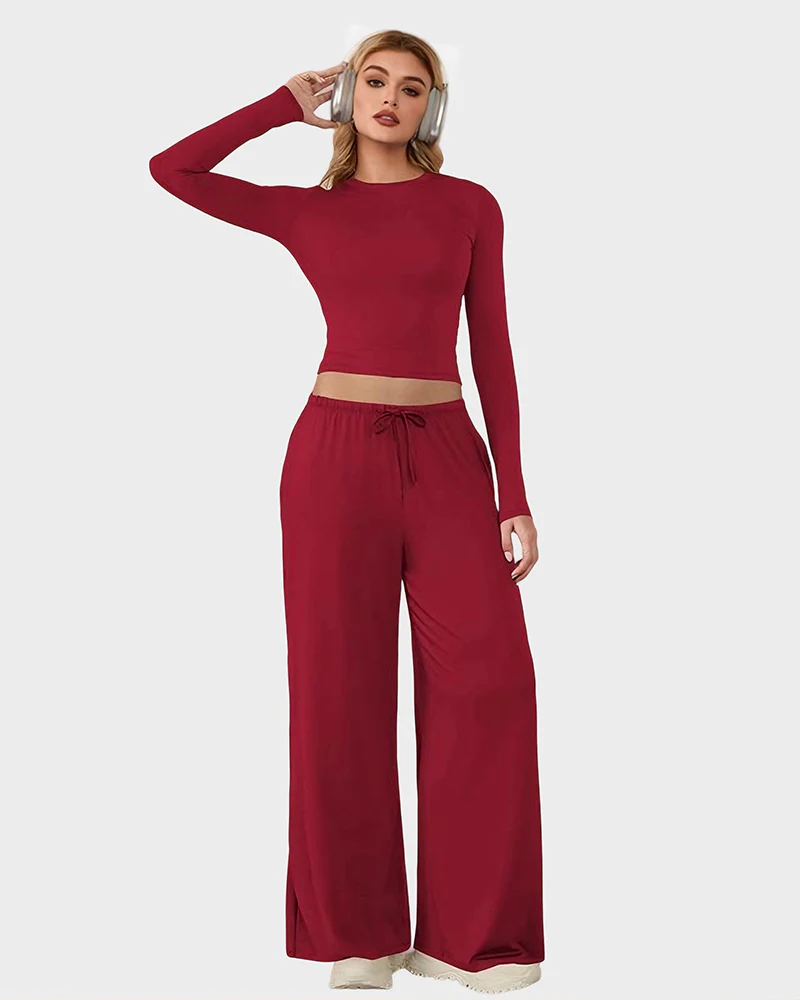 Stretchy Crop Top & Pants Lounge Set V3153