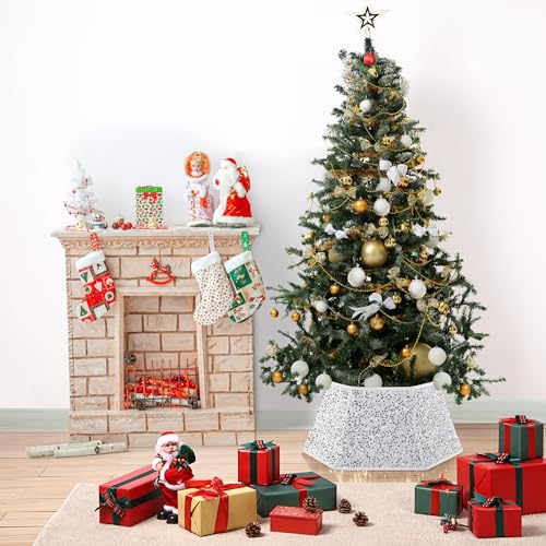 Silver Sequin Christmas Tree Skirt and Tree Collar, 24 Inch U217
