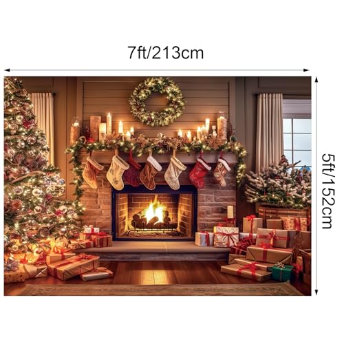 Christmas Fireplace Backdrop Polyester Background Decoration 10 x 8 ft J891
