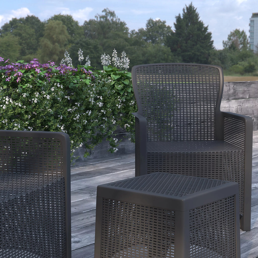 Faux Rattan Wicker Lounge Chairs and Side Table D40853