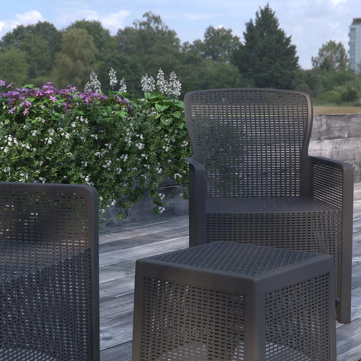 Faux Rattan Wicker Lounge Chairs and Side Table D40853