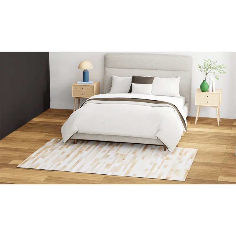Camel Hair on Hide Leather Area Rug Q4356