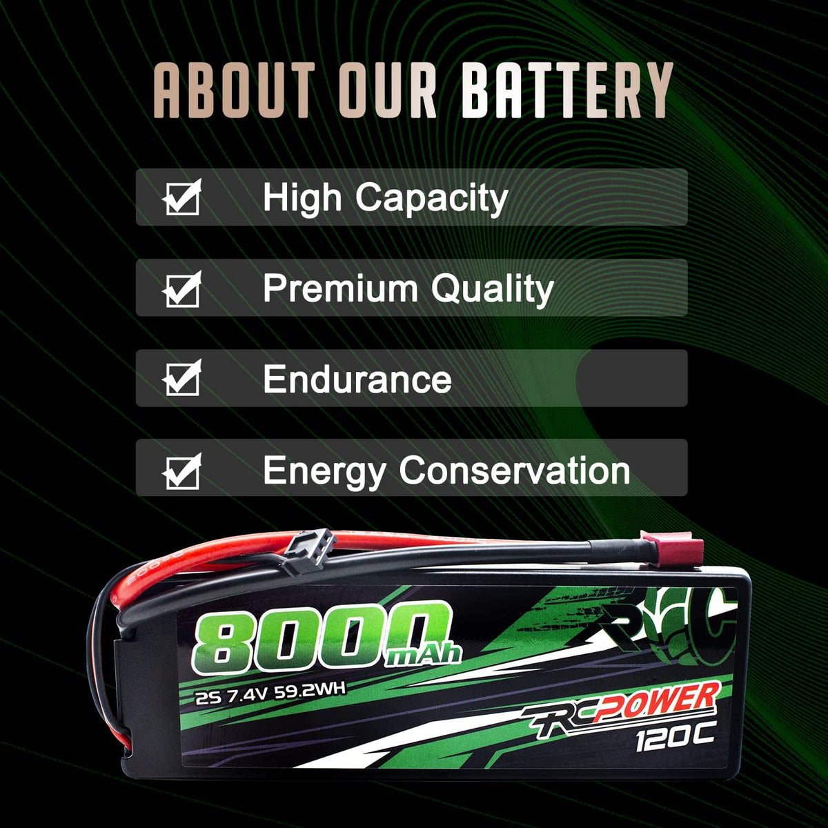 7.4V 8000mAh 2S 120C Hard Case Lipo Battery with T Plug (2Packs) F92914