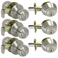3 Pack Satin Nickel Round Ball Entry Door Knob and Deadbolt Combo R339