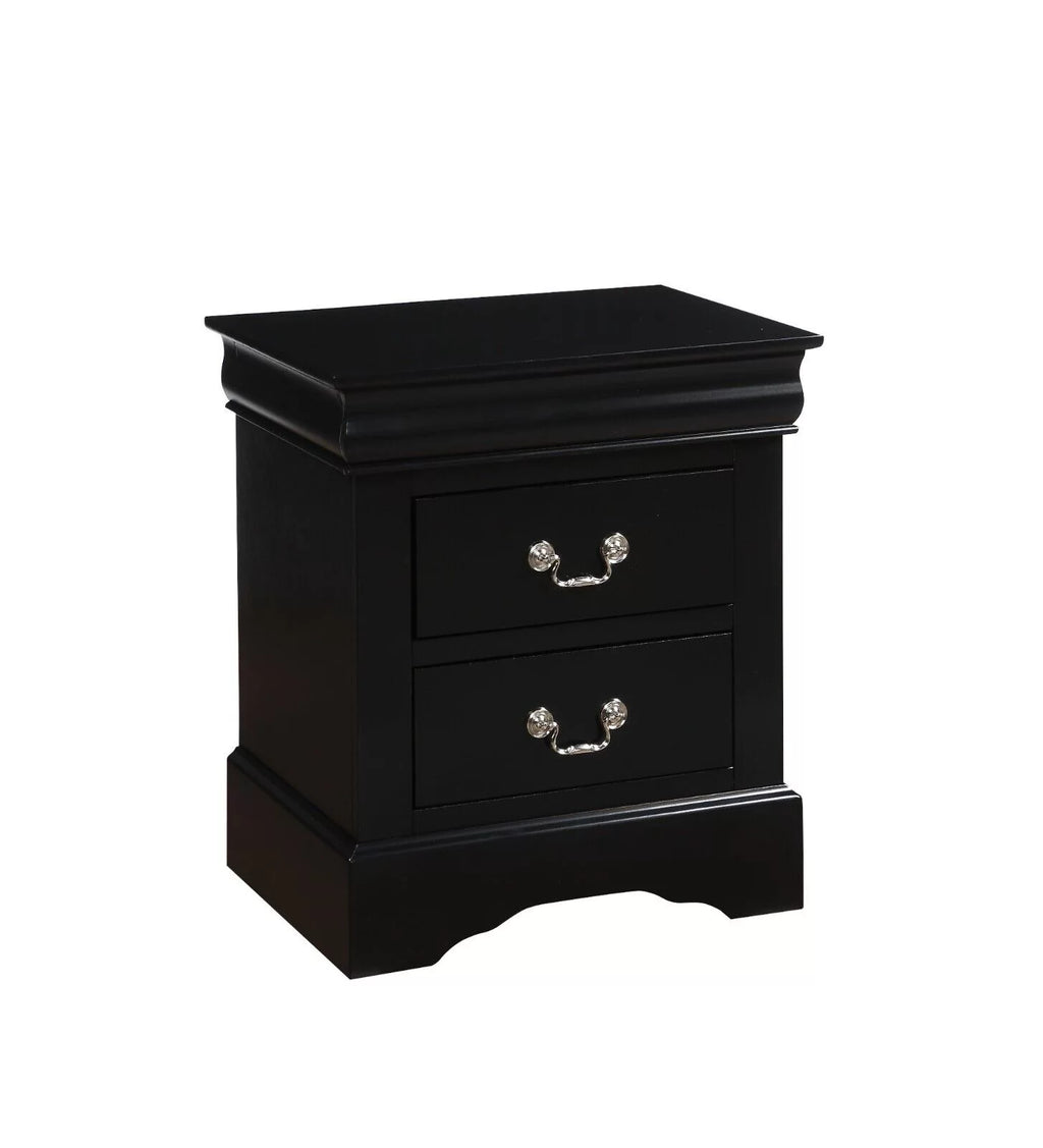 Queen Panel Bed 3pc Set with 2 Nightstands Black Finish V84616