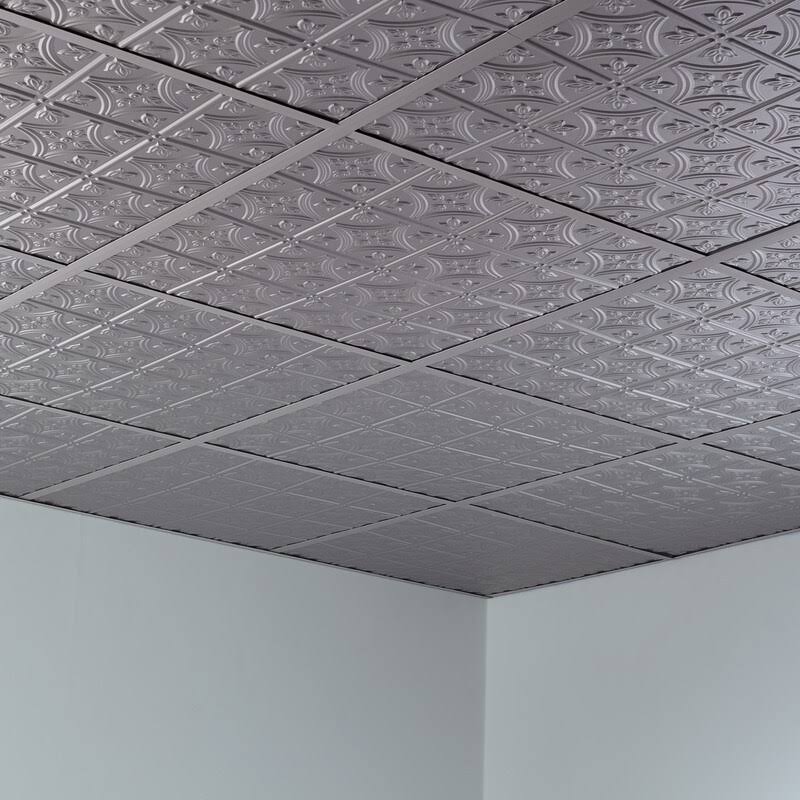 Argent Silver Decorative Vinyl Ceiling Tile 2ft x 2ft 5 Pack A378305