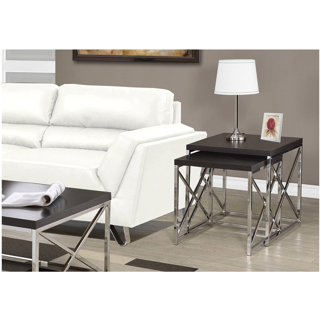 Nesting Table 2pcs Set Cappuccino Chrome Metal V97880