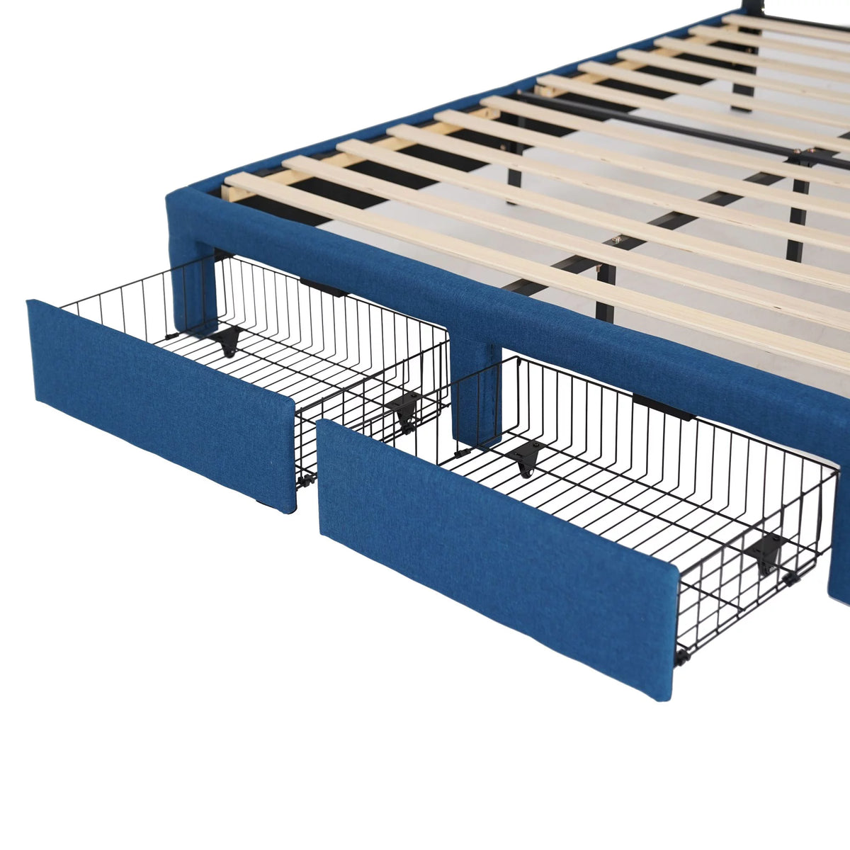 Queen Size Wood Bed Frame with Headboard Blue P793721