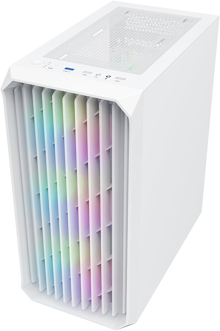 White Micro-ATX PC Gaming Case with Mesh Front Panel & Tempered Glass Side Panel Y802