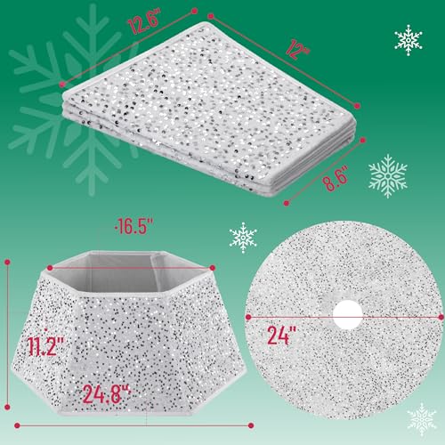 Silver Sequin Christmas Tree Skirt and Tree Collar, 24 Inch U217