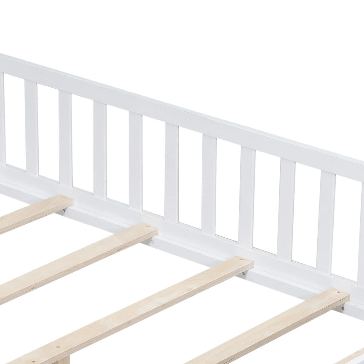 Full Size Wood Platform Bed with Fence and Door Y113