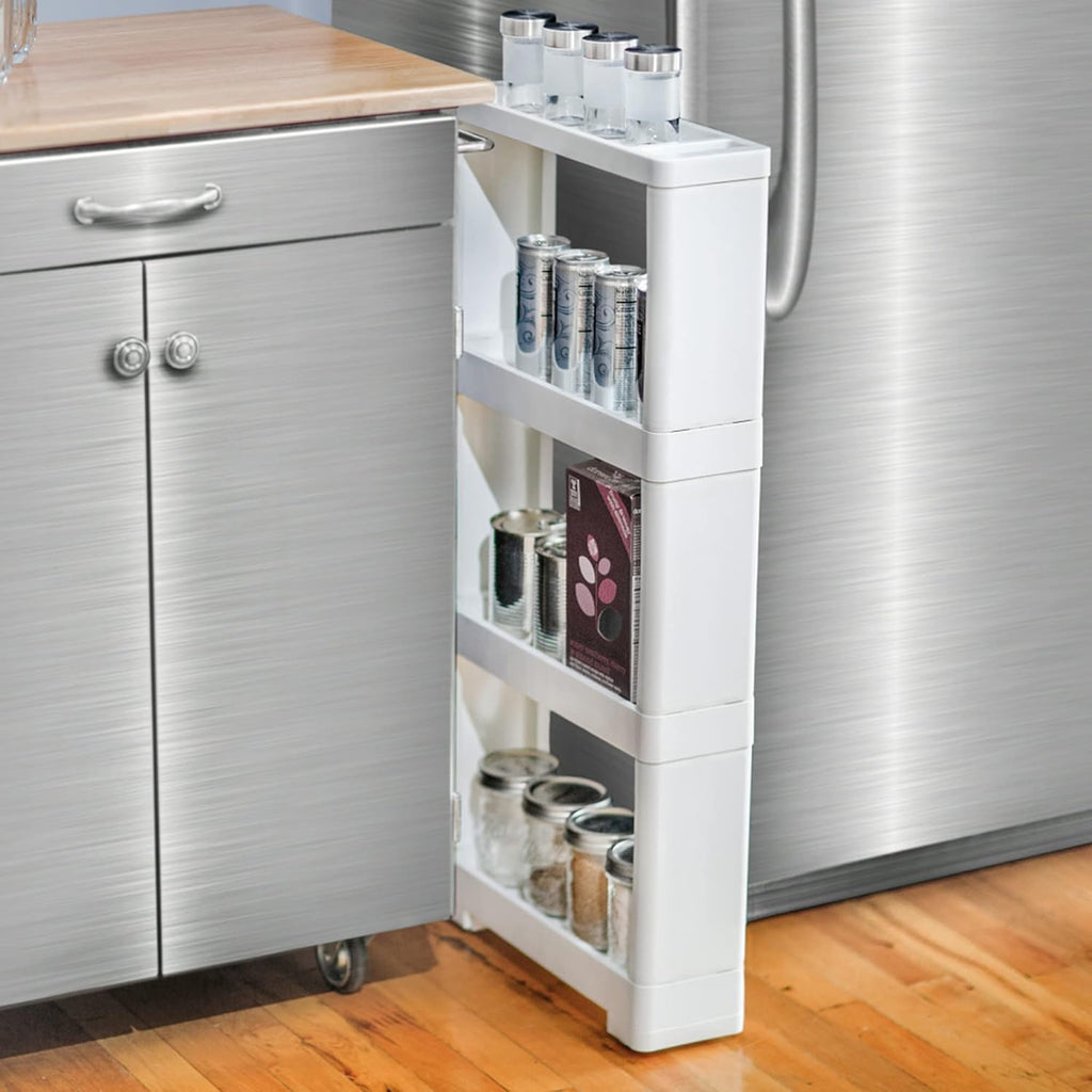 White 4 Tiers Slim Rolling Storage Cart Z1396