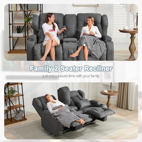 65" Manual Reclining Loveseat Sofa with Console and Cup Holders H242