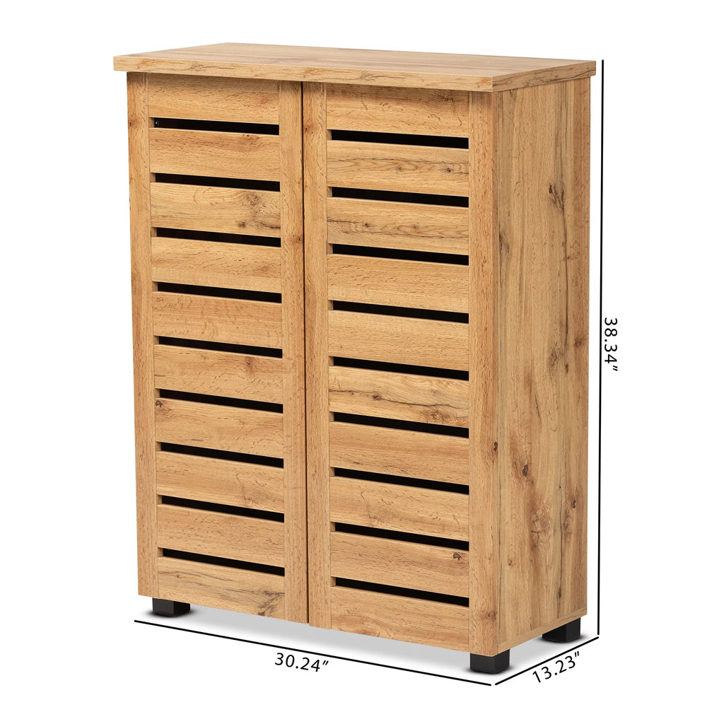 Oak Brown Finished Wood 2-Door Shoe Storage Cabinet E52727