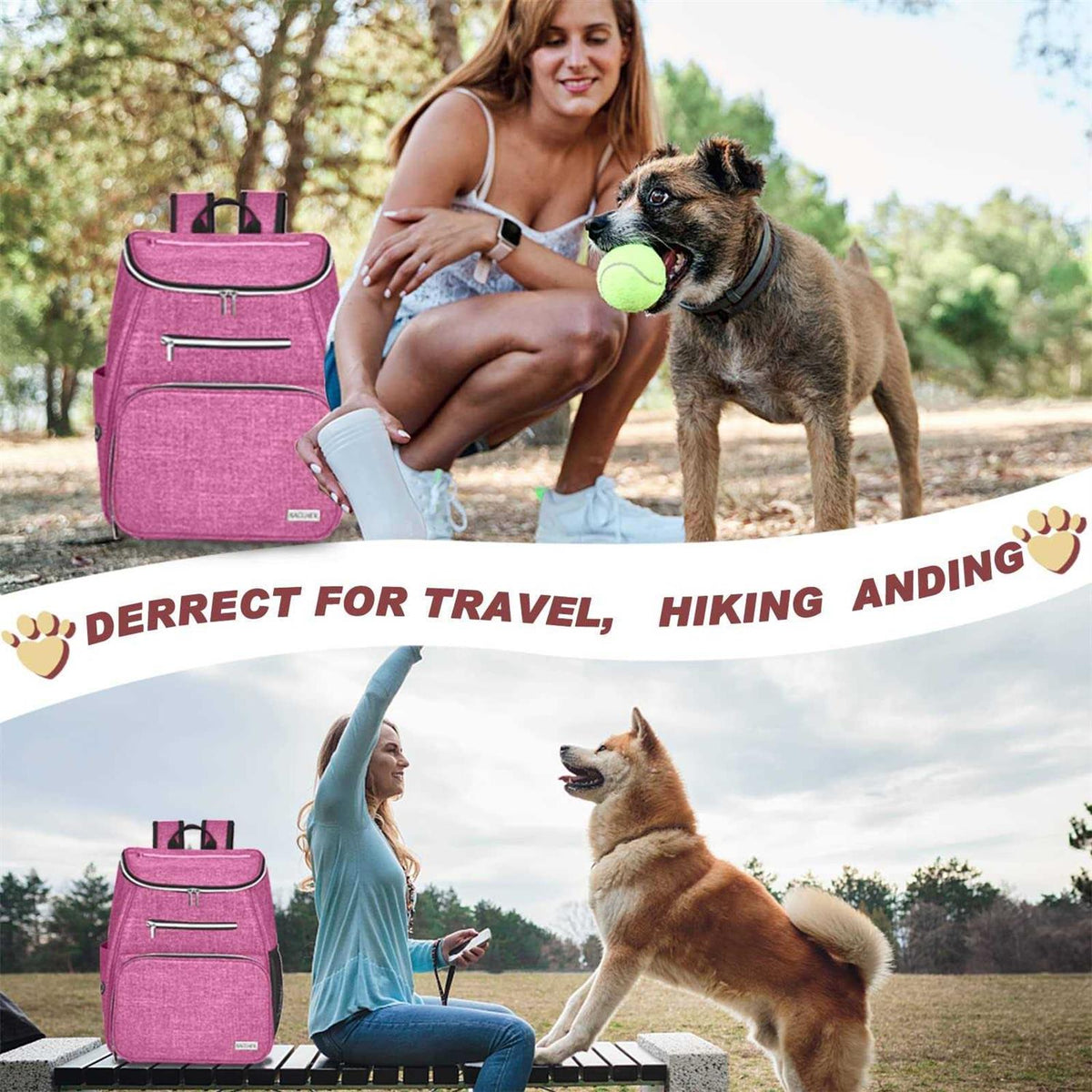 Airline Approved Dog Travel Backpack with 2 Collapsible Bowls and 2 Food Baskets M573