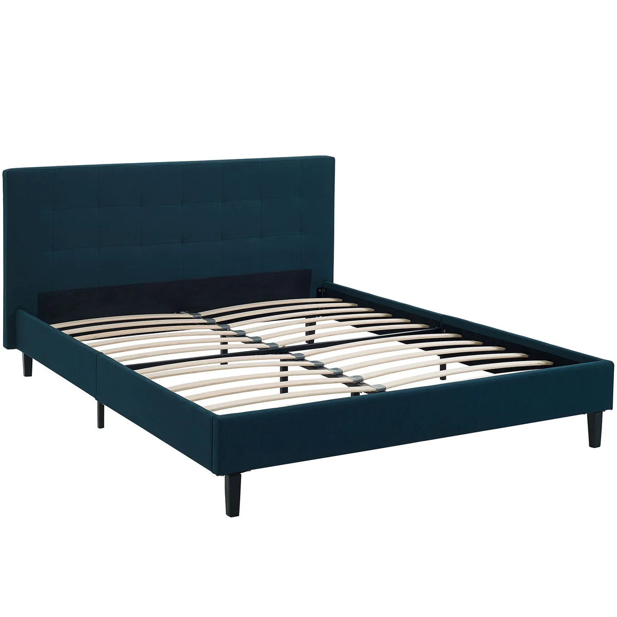 Queen Size Navy Blue Fabric Wood Platform Bed Frame O948842