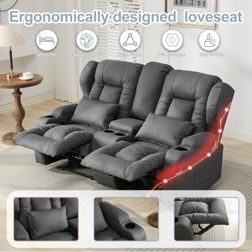 65" Manual Reclining Loveseat Sofa with Console and Cup Holders H242