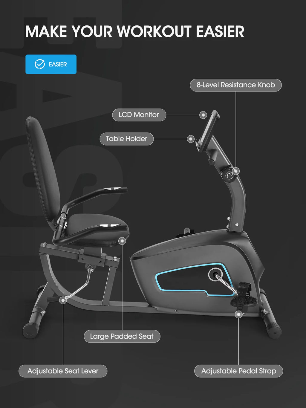 Recumbent Exercise Bike with Pulse Monitor O310693