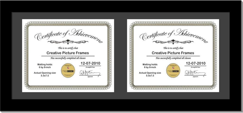 Black Vertical Double Diploma Frame with 2 Opening Black Mat W177