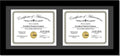 Black Vertical Double Diploma Frame with 2 Opening Black Mat W177