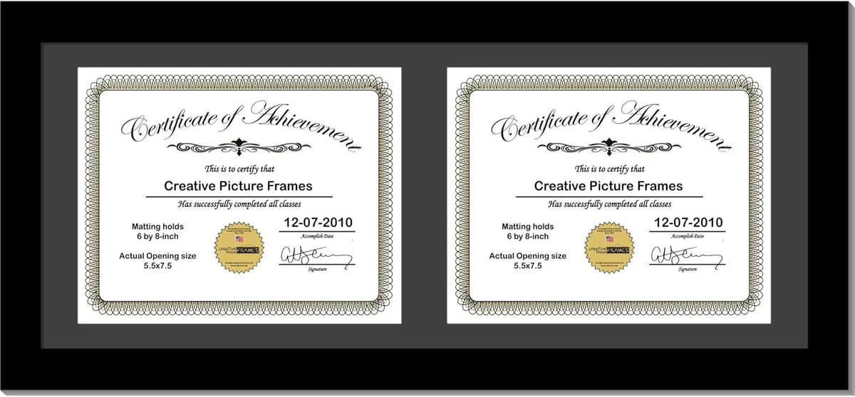 Black Vertical Double Diploma Frame with 2 Opening Black Mat W177