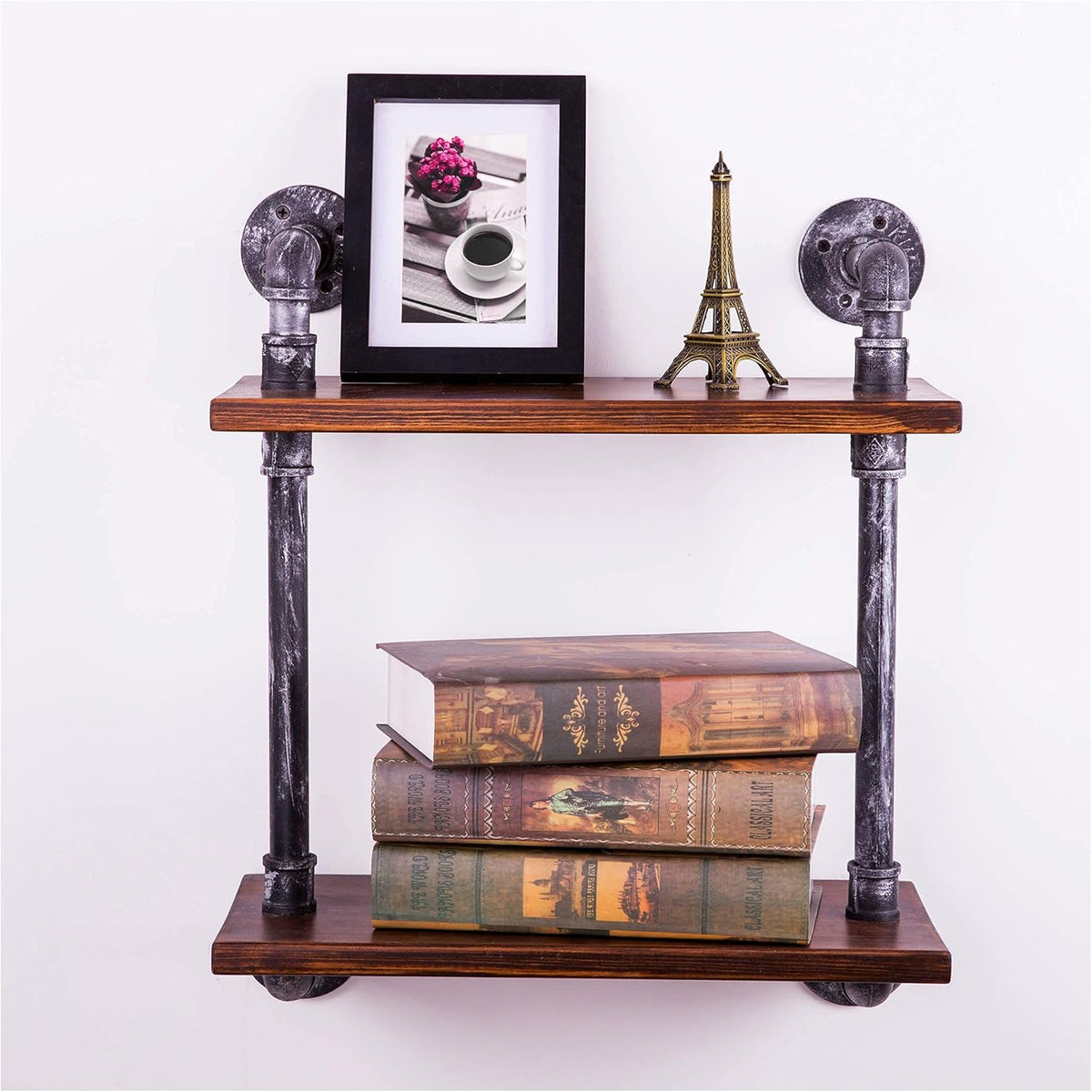 Vintage Industrial Iron Pipe Shelf Wood and Metal Bookcase X65142