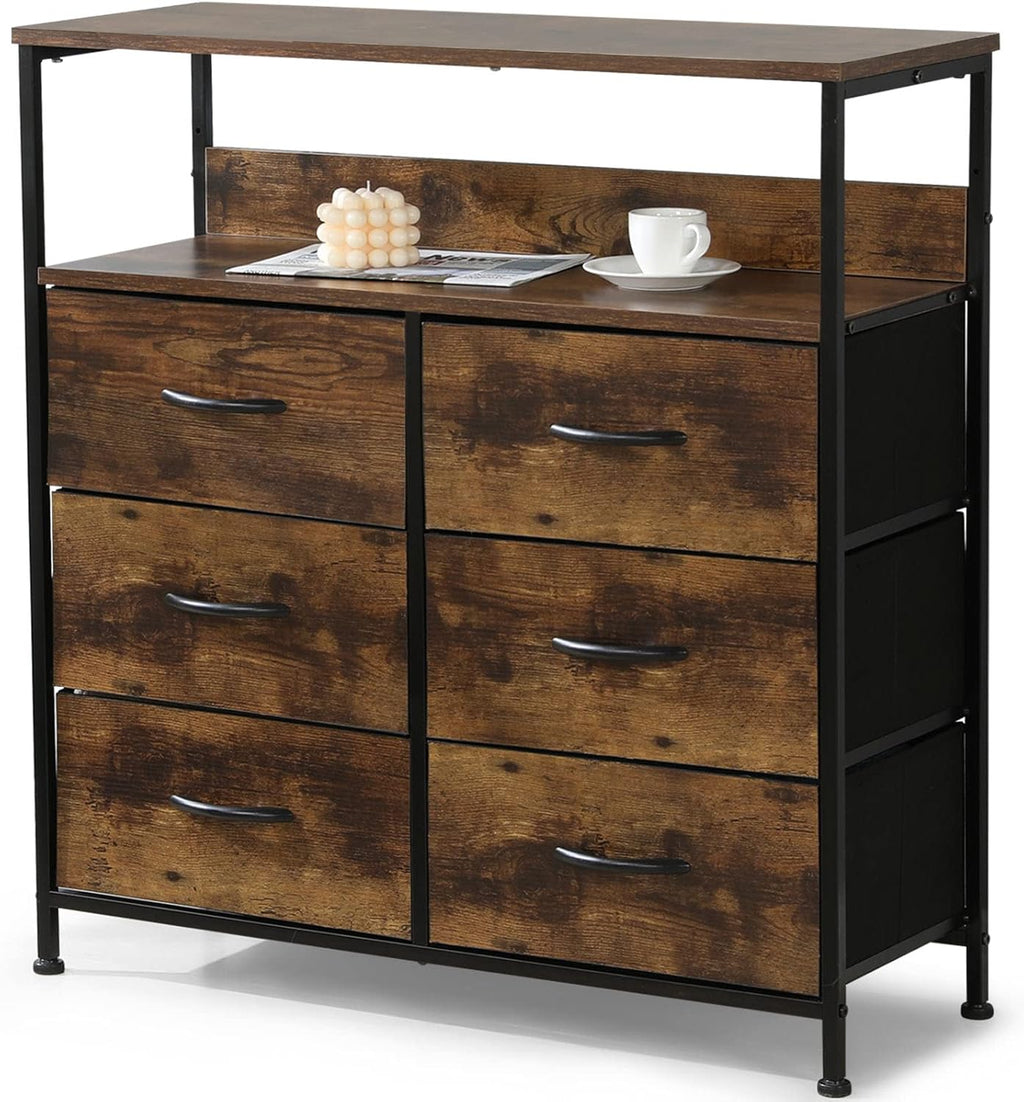 9 Drawer Fabric Dresser with Wooden Top T494