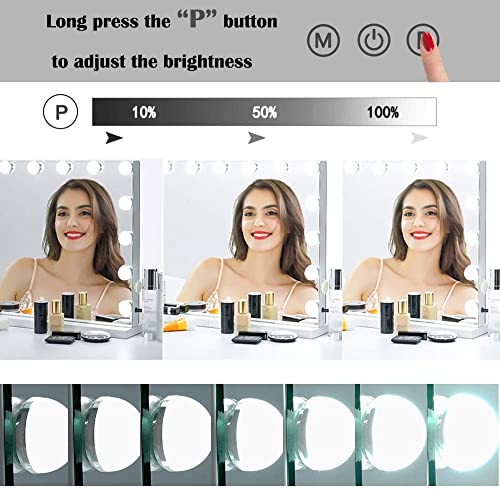 31.5"x 23.6" White Wall-Mounted Vanity Mirror with 18 Dimmable LED Bulbs K466