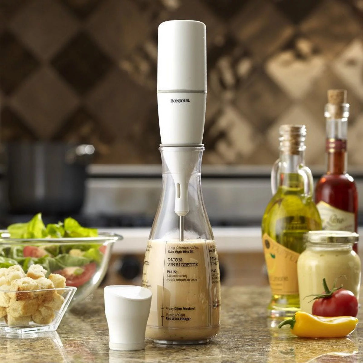 Plastic Salad Dressing Carafe and Handheld Mixer, 12 oz E191644