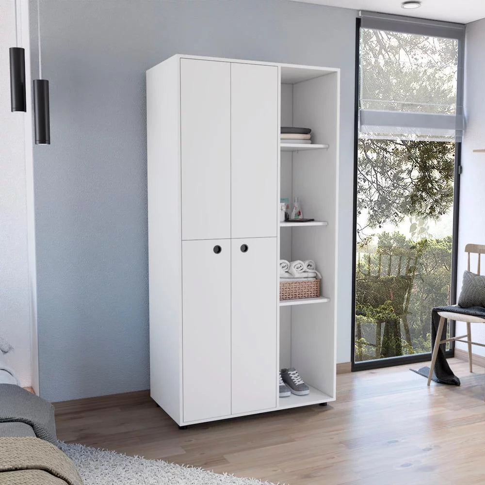 White 2-Door Armoire with Drawer and 4 Open Shelves X9895